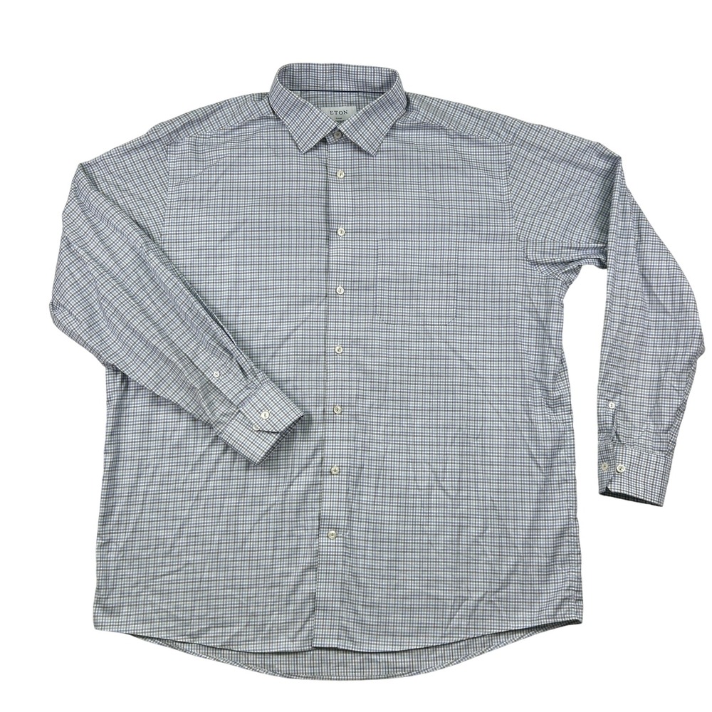 Eton Shirt Mens 18 46 Classic Fit Plaid Long Sleeve Button Front Dress Shirt‎